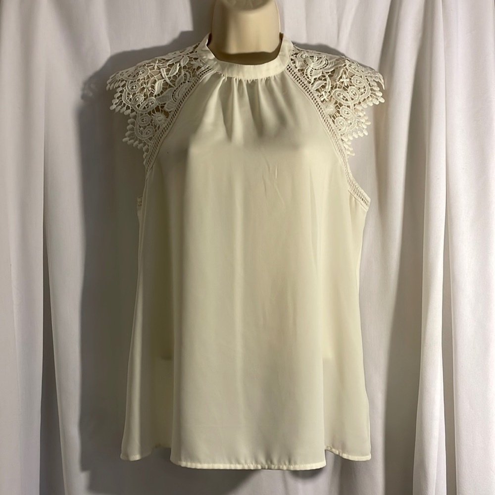 Gorgeous Cream Blouse with Lace Shoulders from Express, Size Medium